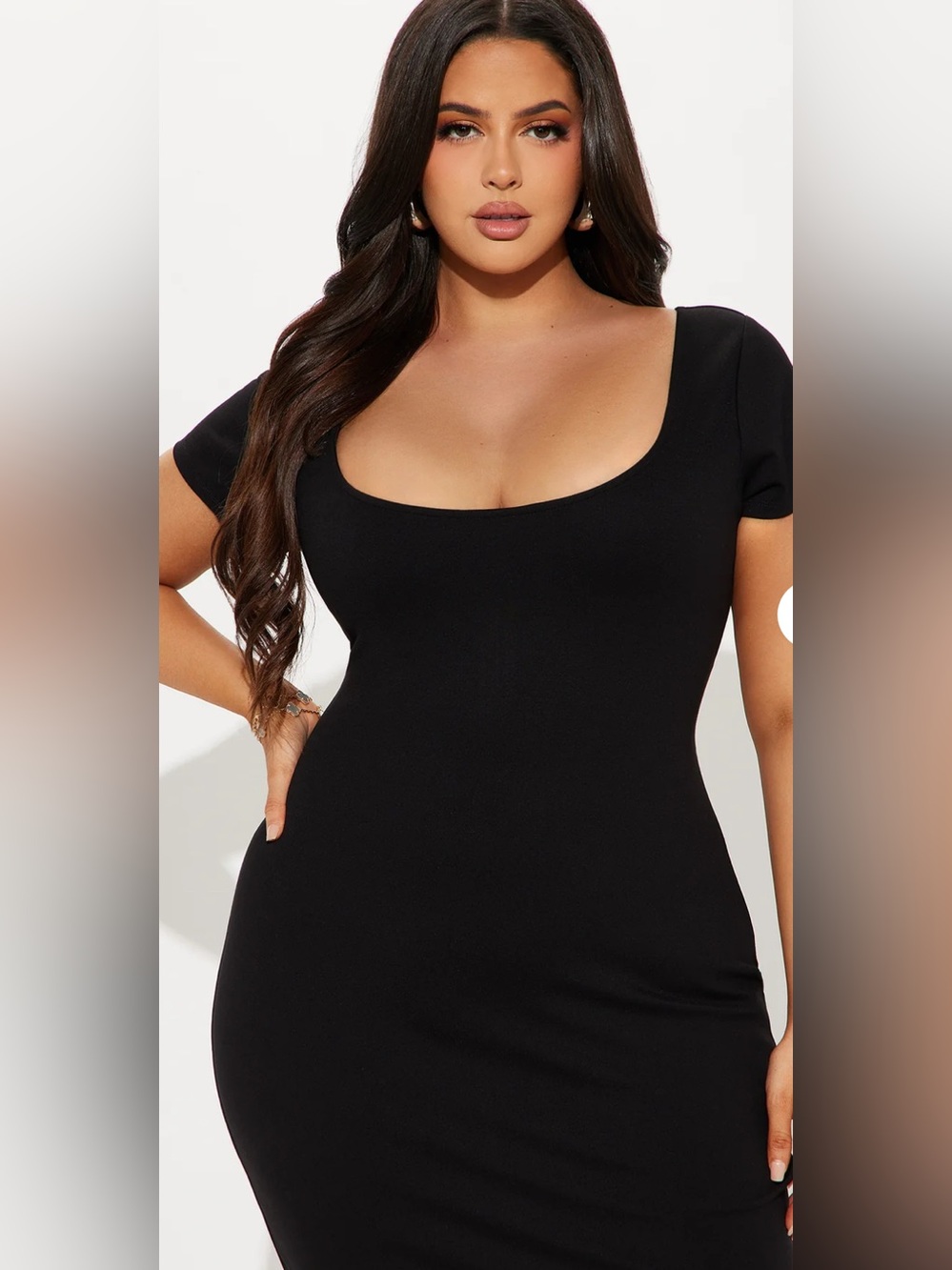 Black Short-Sleeve Bodycon Midi Dress - Sleek Women's Dress - Picture 5 of 6
